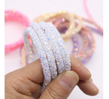 RR011 - 1 YD - White Multicolor Rhinestone Glitter Tubing Rope Cord - 6mm Thick - 1.7mm Hole