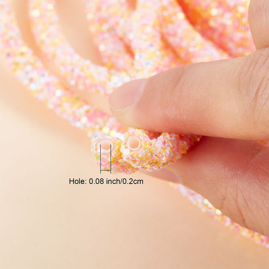 RR012 - 1 YD - Coral Multicolor Rhinestone Glitter Tubing Rope Cord - 6mm Thick - 2mm Hole