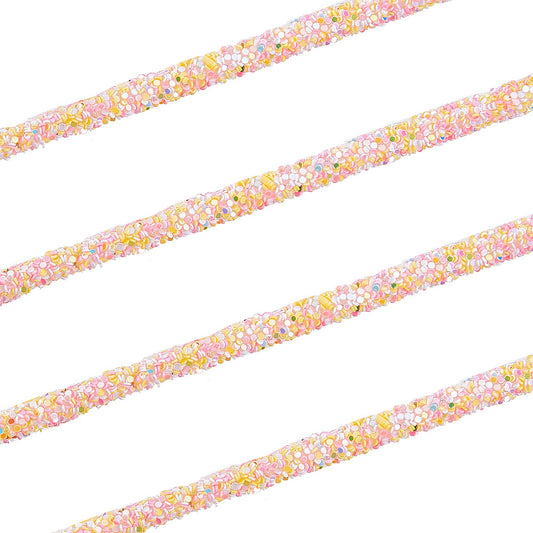 RR012 - 1 YD - Coral Multicolor Rhinestone Glitter Tubing Rope Cord - 6mm Thick - 2mm Hole