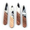 RW0053 - 4 pcs. Black and White Smoke - Resin and Wood Teardrop Flat Pendant - 44mm x 8mm - (1.73" x 0.32") - Great for Earrings and Necklaces!