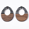 RW0054 - 4 pcs. Black and White Stripes Resin and Wood Teardrop Flat Pendant - 38mm x 28mm - (1.5" x 1.1") - LARGE - Great for Earrings and Necklaces!