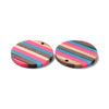 RW0056 - 4 pcs. Brown, Blue and Pink Resin and Wood Round Flat Pendant - 30mm - (1.18") - Stripe Pattern