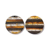 RW0059 - 4 pcs. Brown and Gold Flakes Resin and Wood Round Flat Pendant - 30mm - (1.18") - Stripe Pattern