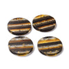 RW0059 - 4 pcs. Brown and Gold Flakes Resin and Wood Round Flat Pendant - 30mm - (1.18") - Stripe Pattern