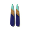 RW0060 - 4 pcs. Blue and Teal Stripe Resin and Wood Teardrop Flat Pendant - 44mm x 8mm - (1.73" x 0.32")
