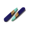 RW0060 - 4 pcs. Blue and Teal Stripe Resin and Wood Teardrop Flat Pendant - 44mm x 8mm - (1.73" x 0.32")