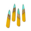 RW0062 - 4 pcs. Yellow and Aqua Stripe Resin and Wood Teardrop Flat Pendant - 44mm x 8mm - (1.73" x 0.32")