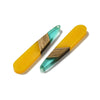 RW0062 - 4 pcs. Yellow and Aqua Stripe Resin and Wood Teardrop Flat Pendant - 44mm x 8mm - (1.73" x 0.32")