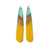 RW0062 - 4 pcs. Yellow and Aqua Stripe Resin and Wood Teardrop Flat Pendant - 44mm x 8mm - (1.73" x 0.32")