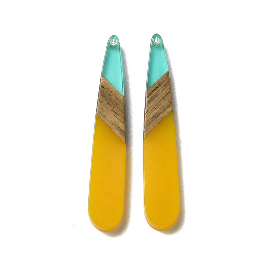 RW0069 - 4 pcs. Assortment of Solid Stripe Resin and Wood Teardrop Flat Pendant - 44mm x 8mm - (1.73" x 0.32")