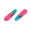 RW0063 - 4 pcs. Pink and Teal Stripe Resin and Wood Teardrop Flat Pendant - 44mm x 8mm - (1.73" x 0.32")