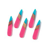 RW0063 - 4 pcs. Pink and Teal Stripe Resin and Wood Teardrop Flat Pendant - 44mm x 8mm - (1.73" x 0.32")