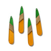RW0065 - 4 pcs. Clear Orange and Green Stripe Resin and Wood Teardrop Flat Pendant - 44mm x 8mm - (1.73" x 0.32")