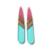 RW0066 - 4 pcs. Clear Pink and Teal Stripe Resin and Wood Teardrop Flat Pendant - 44mm x 8mm - (1.73" x 0.32")