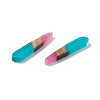 RW0066 - 4 pcs. Clear Pink and Teal Stripe Resin and Wood Teardrop Flat Pendant - 44mm x 8mm - (1.73" x 0.32")