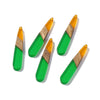 RW0067 - 4 pcs. Clear Green and Orange Stripe Resin and Wood Teardrop Flat Pendant - 44mm x 8mm - (1.73" x 0.32")