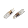 RW0068 - 4 pcs. Clear Silver Flakes and Brown Wood Teardrop Flat Pendant - 44mm x 8mm - (1.73" x 0.32")