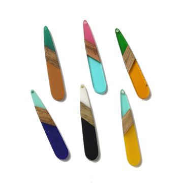 RW0069 - 4 pcs. Assortment of Solid Stripe Resin and Wood Teardrop Flat Pendant - 44mm x 8mm - (1.73" x 0.32")