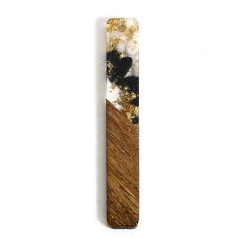 RW0073 - 4 pcs. Gold, Black and White Resin and Wood Rectangle Flat Pendant - 52mm x 8mm - (2.05" x 0.32") - Great for Earrings and Necklaces!