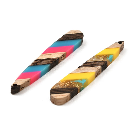 RW0077 - 4 pcs. Assortment of Solid Stripe Resin and Wood Teardrop Flat Pendant - 44mm x 8mm - (1.73" x 0.32")