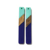 RW0080 - 4 pcs. Blue and Teal Stripe Resin and Wood Rectangle Flat Pendant - 52mm x 8mm - (2.05" x 0.32")