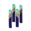 RW0080 - 4 pcs. Blue and Teal Stripe Resin and Wood Rectangle Flat Pendant - 52mm x 8mm - (2.05" x 0.32")