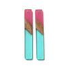 RW0081 - 4 pcs. Pink and Teal Stripe Resin and Wood Rectangle Flat Pendant - 52mm x 8mm - (2.05" x 0.32")