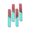 RW0081 - 4 pcs. Pink and Teal Stripe Resin and Wood Rectangle Flat Pendant - 52mm x 8mm - (2.05" x 0.32")