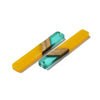 RW0082 - 4 pcs. Yellow Mustard and Aqua Stripe Resin and Wood Rectangle Flat Pendant - 52mm x 8mm - (2.05" x 0.32")