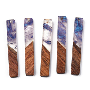 RW0084 - 4 pcs. Indigo, Purple and Blue Resin and Wood Rectangle Flat Pendant - 52mm x 8mm - (2.05" x 0.32") - Great for Earrings and Necklaces!
