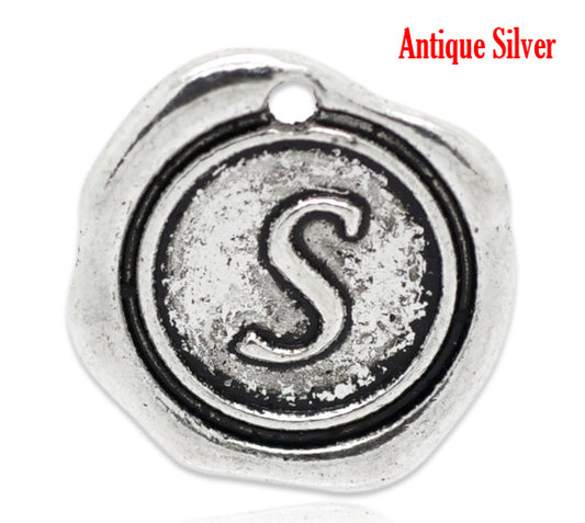 BD160 - 5 pcs. Antique Silver LARGE Letter "S" Alphabet Letter - 18mm x 18mm - Wax Design