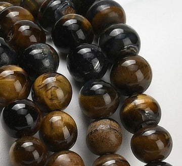 BD431 - 45 pcs Tiger Eye Black and Yellow Swirl Round Loose Beads - 8mm - Hole Size: 1mm - 14" Strand