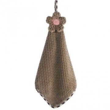 TW003 - 1 pc. Light Brown Hanging Towel - Flower - Polyester - 36cm (14.1") - Cleaning