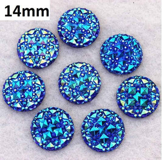 RC0055 - 10 pcs Druzy Resin Embellishment Cabochons Blue Multicolor AB - 14mm - Shimmer Style