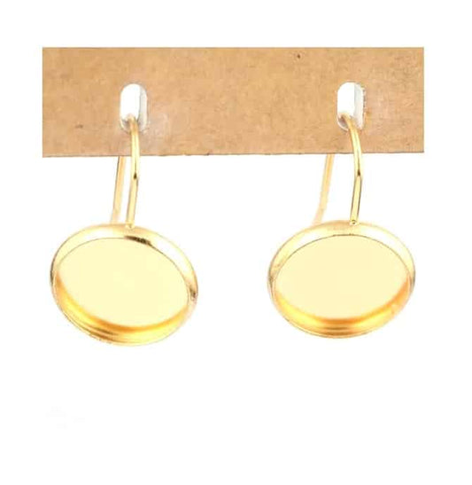 E256 - 10 pcs. 304 Stainless Steel Gold Plated Earring Hooks Settings Bezels Cabochons - 14mm Glue Pad Setting