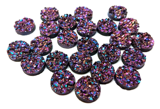 CA315 - 10 pcs Druzy Resin Embellishment Cabochons Magenta Red Pink Multicolor AB - 12mm