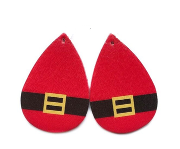 P296 - 10 pcs. Red Faux Leather Dangle Charms Pendants - Teardrop - Christmas - 56mm (2.2") - Great for Light Earrings or Dangles! Double-Sided