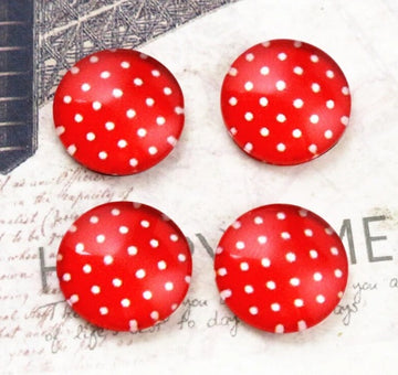 GC008 - 10 pcs Circle Polka Dots Glass Round Dome Seals Tiles Cabochons - 12mm - Red and White - Small Dots