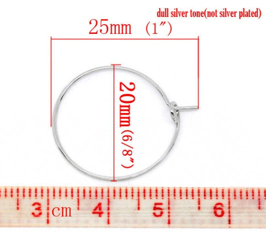 W007 - 200 pcs. Silver Tone Wine Charm/Earwire Hoop Rings - 20mm - 20 Gauge (0.8mm)