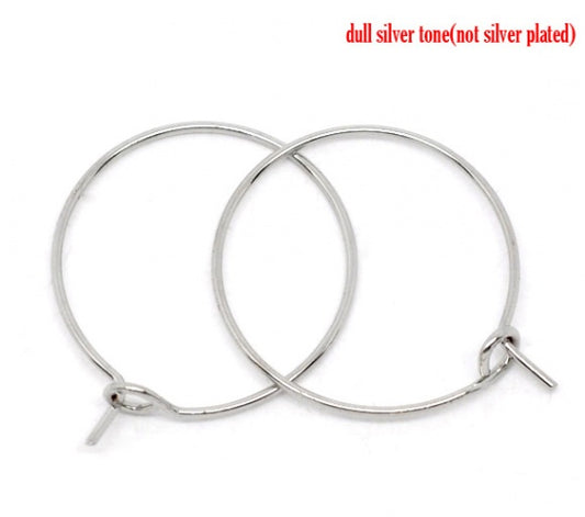 W007 - 200 pcs. Silver Tone Wine Charm/Earwire Hoop Rings - 20mm - 20 Gauge (0.8mm)