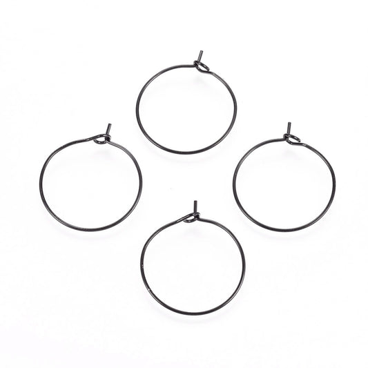 W046 - 10 pcs. 316L Surgical Stainless Steel Black Wine Charm / Earwire Hoop Rings - 20mm - 21 Gauge (0.7mm Thick) - Hypoallergenic! - Style A