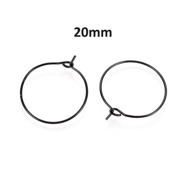 W046 - 10 pcs. 316L Surgical Stainless Steel Black Wine Charm / Earwire Hoop Rings - 20mm - 21 Gauge (0.7mm Thick) - Hypoallergenic! - Style A