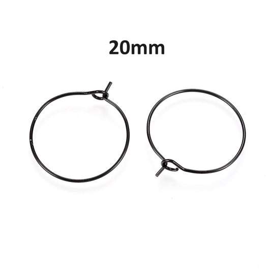 W046 - 10 pcs. 316L Surgical Stainless Steel Black Wine Charm / Earwire Hoop Rings - 20mm - 21 Gauge (0.7mm Thick) - Hypoallergenic! - Style A