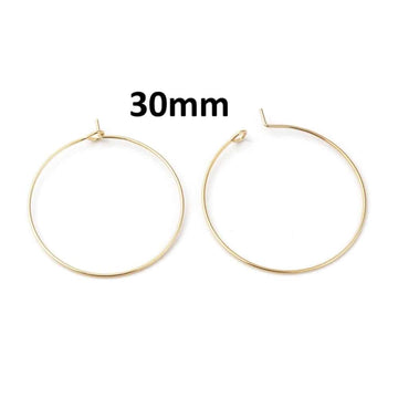 W047 - 10 pcs. 316 Stainless Steel 18K Gold Plated Wine Charm / Earwire Hoop Rings - 30mm - 21 Gauge (0.7mm Thick) - Tarnish Resistant! Style A