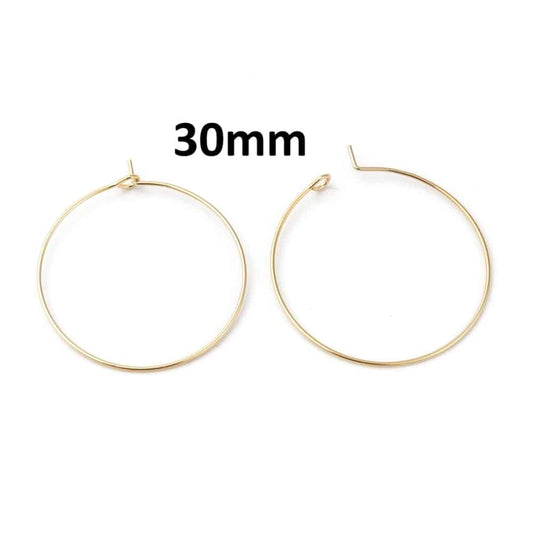 W047 - 10 pcs. 316 Stainless Steel 18K Gold Plated Wine Charm / Earwire Hoop Rings - 30mm - 21 Gauge (0.7mm Thick) - Tarnish Resistant! Style A