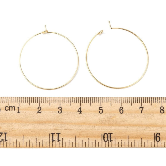 W047 - 10 pcs. 316 Stainless Steel 18K Gold Plated Wine Charm / Earwire Hoop Rings - 30mm - 21 Gauge (0.7mm Thick) - Tarnish Resistant! Style A