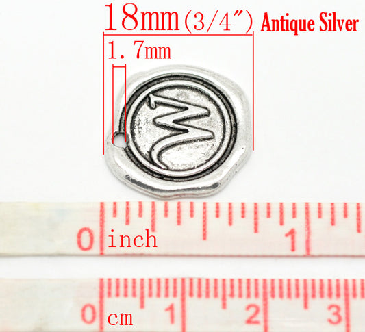 BD161 - 5 pcs. Antique Silver LARGE Letter "W" Alphabet Letter - 18mm x 18mm - Wax Design