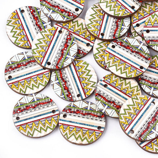 WP0015 - 10 pcs. White Boho Wood Circle Flat Connectors – 20mm x 2mm - Hole Size: 1.5mm
