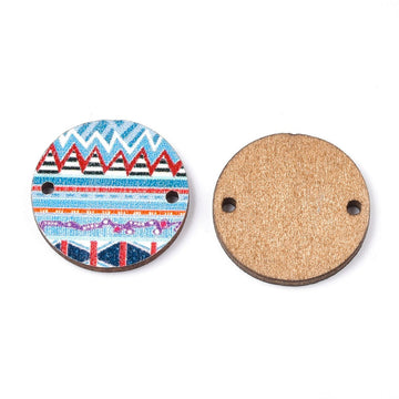 WP0016 - 10 pcs. Light Blue Boho Wood Circle Flat Connectors – 20mm x 2mm - Hole Size: 1.5mm