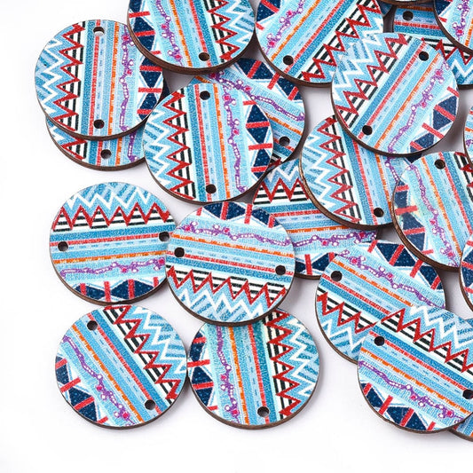 WP0016 - 10 pcs. Light Blue Boho Wood Circle Flat Connectors – 20mm x 2mm - Hole Size: 1.5mm